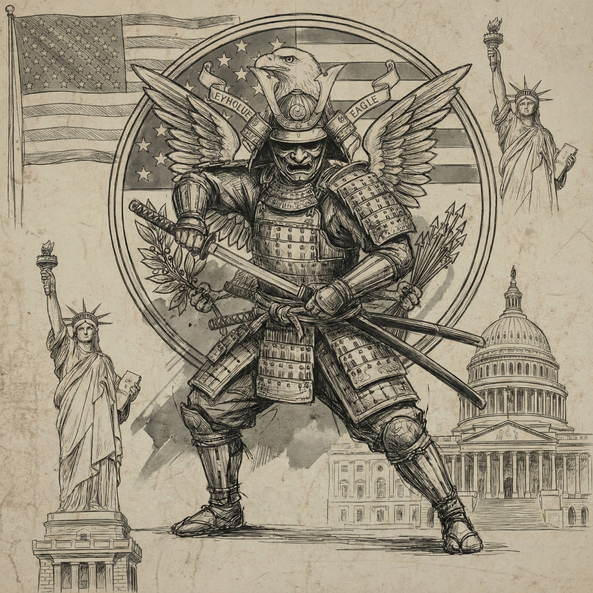 American Eagle Samurai — Walter Thomas original illustration